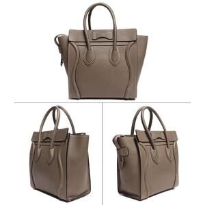 Celine Shopper Handbag Leather Greige Green Khaki Luggage